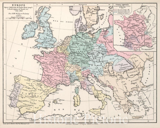 Europe, 1556-1648 - River Map, 1886 - Historical Map Print