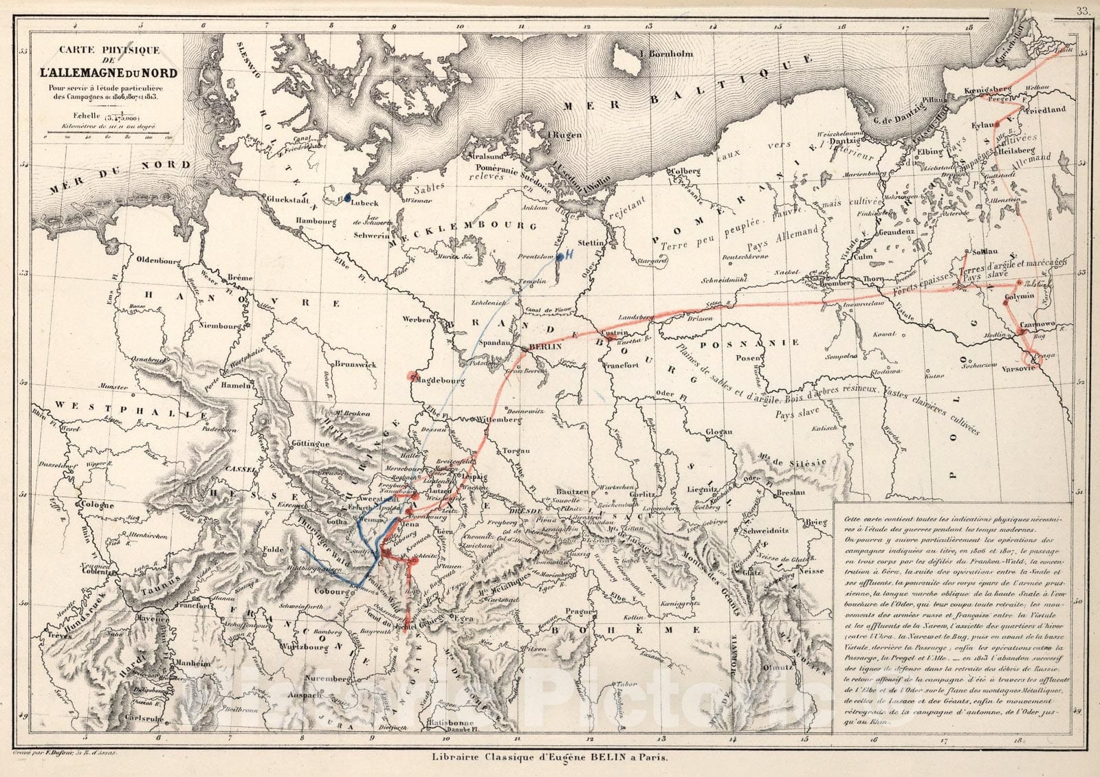 Historic Map : Carte physique de l'Allemagne du nord, 1886, Vintage Wall Art