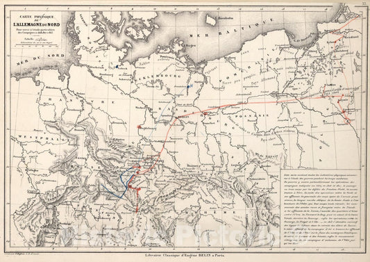 Historic Map : Carte physique de l'Allemagne du nord, 1886, Vintage Wall Art