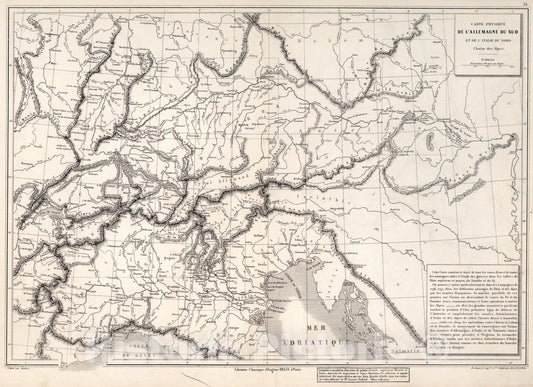 Historic Map : Carte physique de l'Allemagne du sud, 1886, Vintage Wall Art