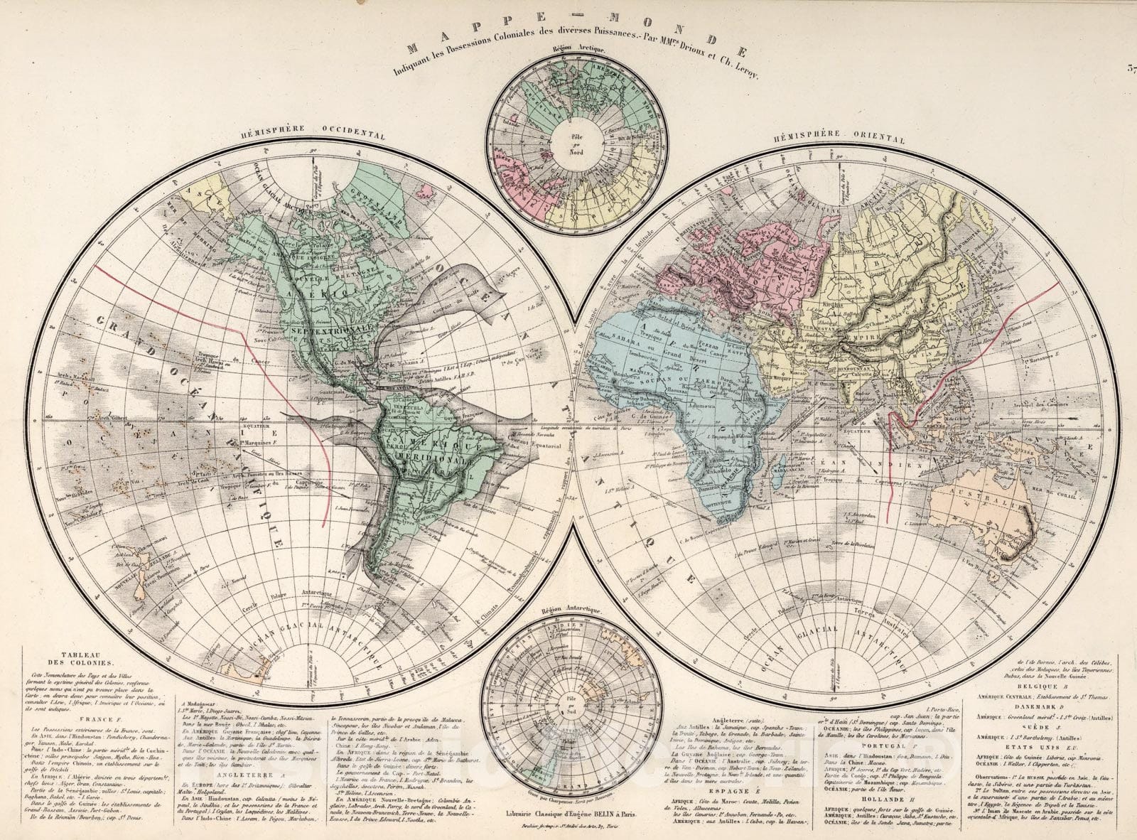 Historic Map : Mappemonde, 1886, Vintage Wall Art
