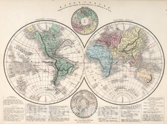 Historic Map : Mappemonde, 1886, Vintage Wall Art