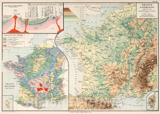 Historic Map : France : Hypsometrique : Relief du sol, 1886, Vintage Wall Art