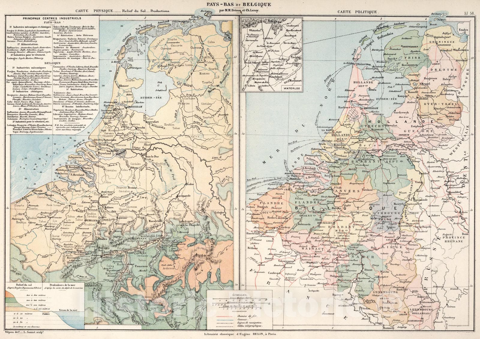 Historic Map : Pays - Bas et Belgique, 1886, Vintage Wall Art