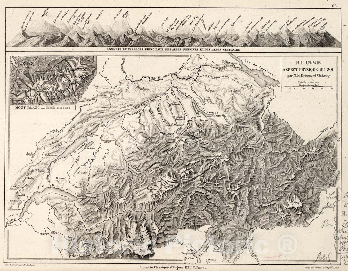 Historic Map : Suisse : Aspect physique du so, 1886, Vintage Wall Art