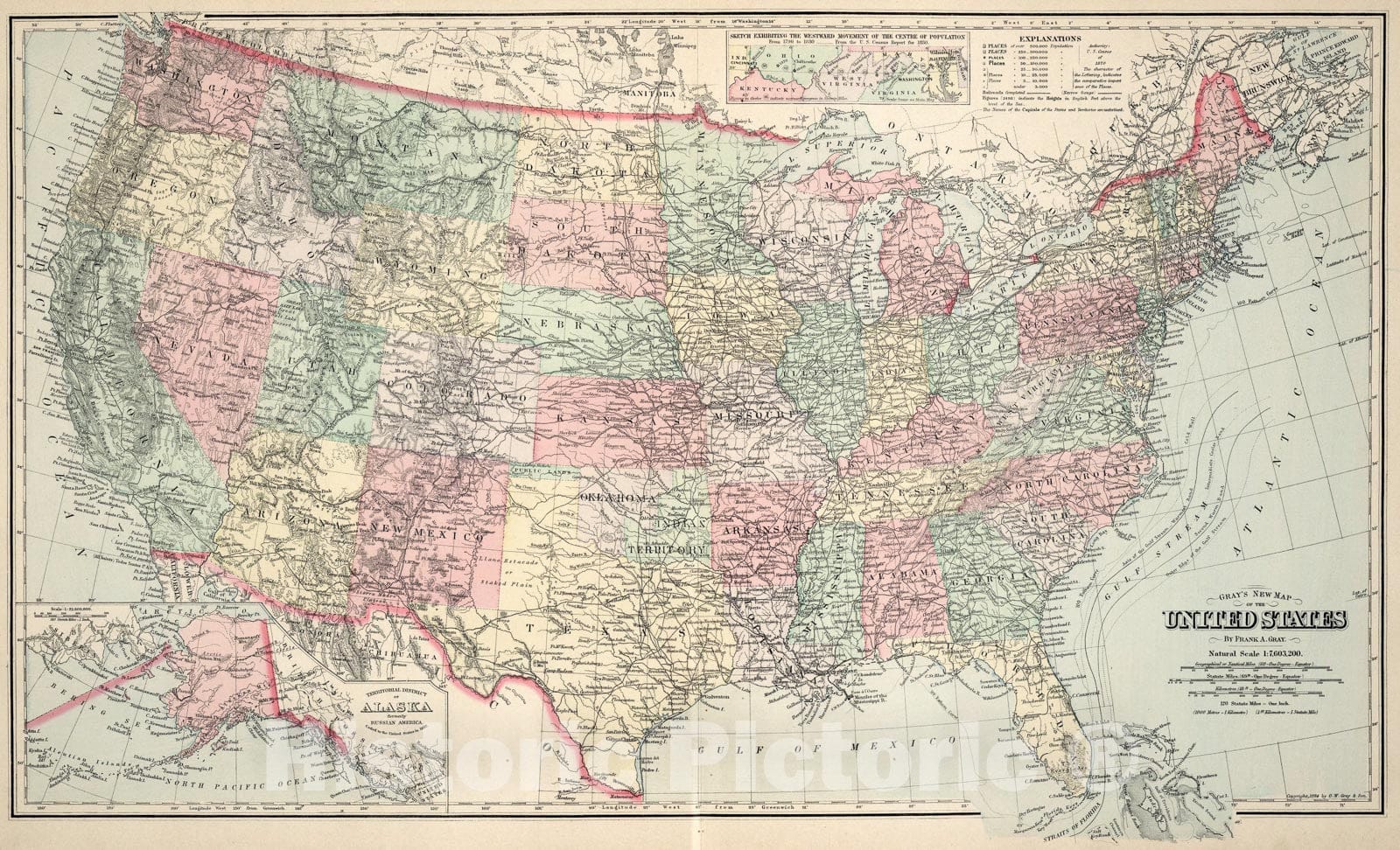 Historic Map : Gray's New Map of the United States., 1894, Vintage Wall Art