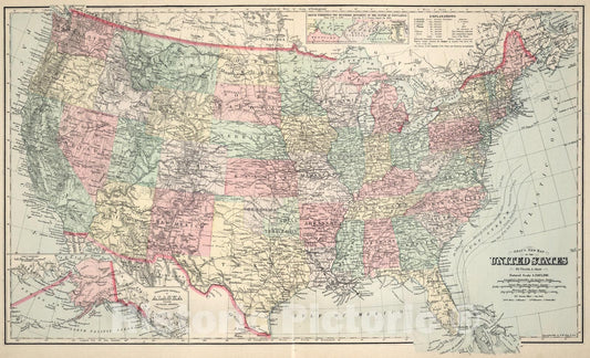 Historic Map : Gray's New Map of the United States., 1894, Vintage Wall Art