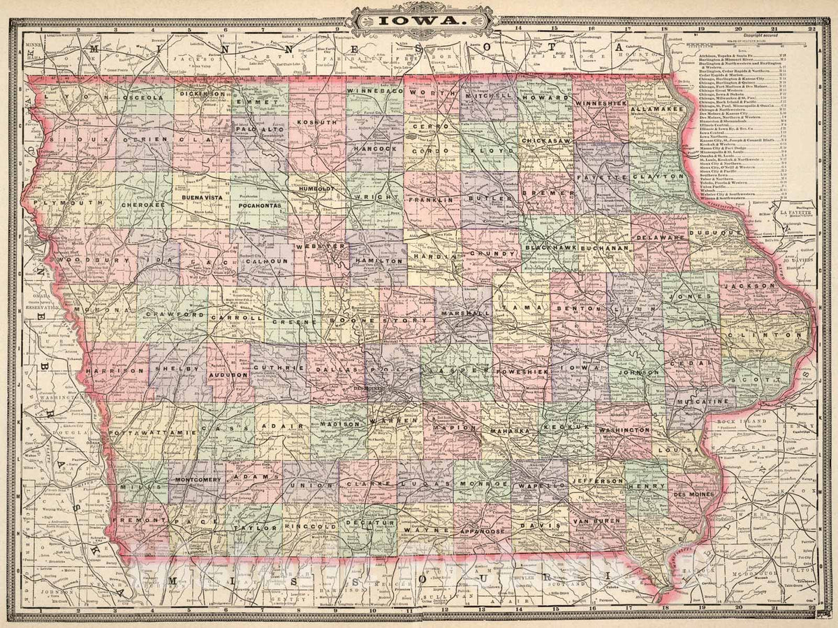 Historic Map : Iowa., 1894, Vintage Wall Art