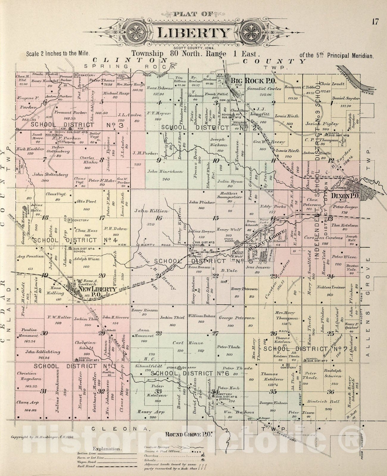 Historic Map : Plat of Liberty Township, Scott County, Iowa., 1894, Vintage Wall Art