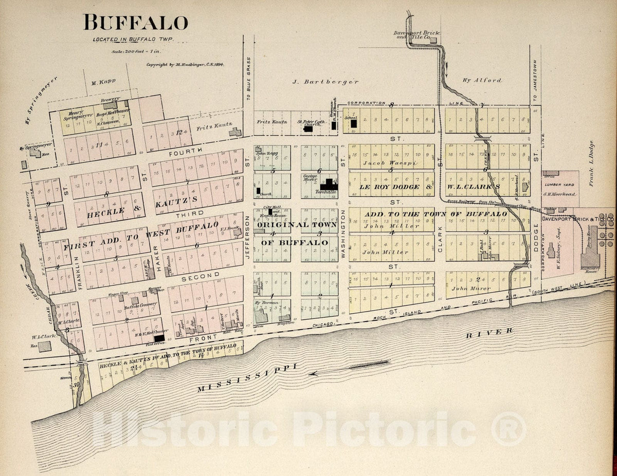 Historic Map : Buffalo (Iowa)., 1894, Vintage Wall Art