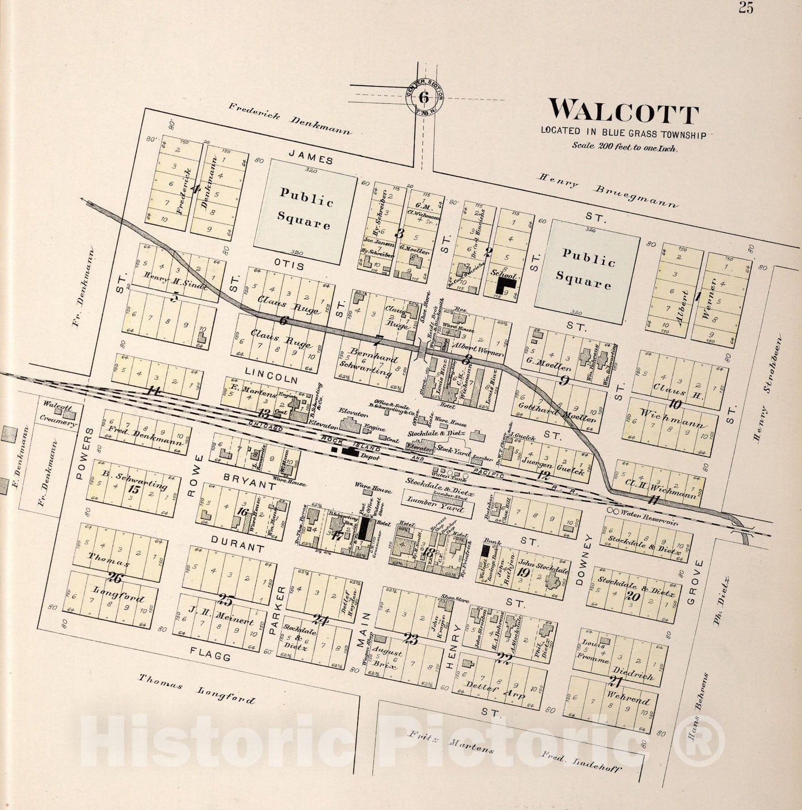 Historic Map : Walcott, Iowa., 1894, Vintage Wall Art