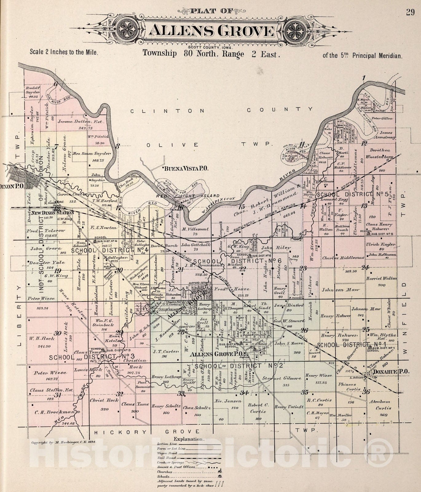Historic Map : Plat of Allens Grove Township, Scott County, Iowa., 1894, Vintage Wall Art