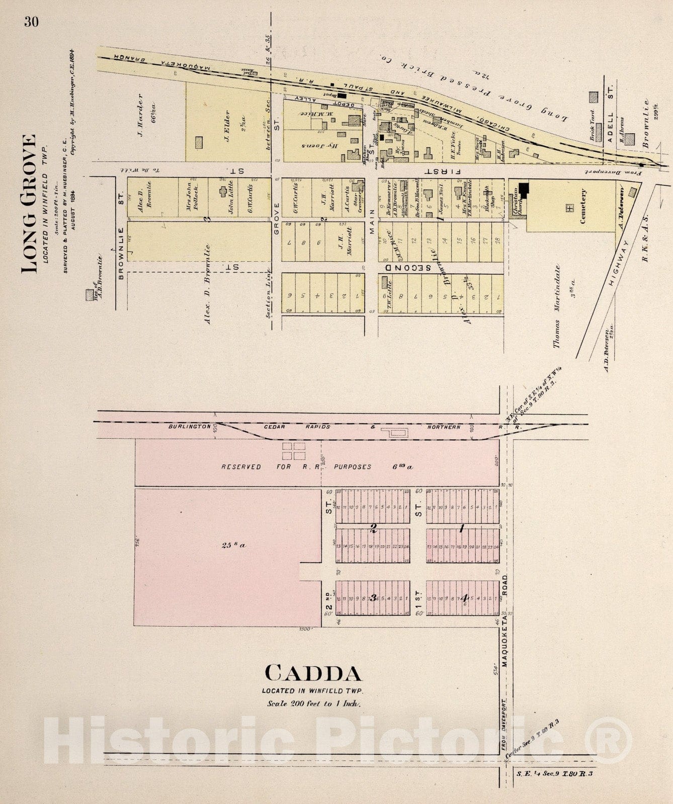 Historic Map : Long Grove. Cadda, Iowa., 1894, Vintage Wall Art