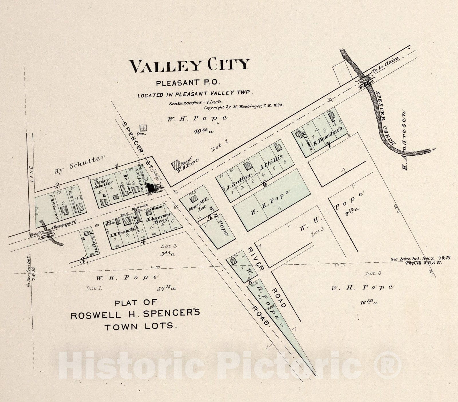 Historic Map : Valley City, Iowa., 1894, Vintage Wall Art
