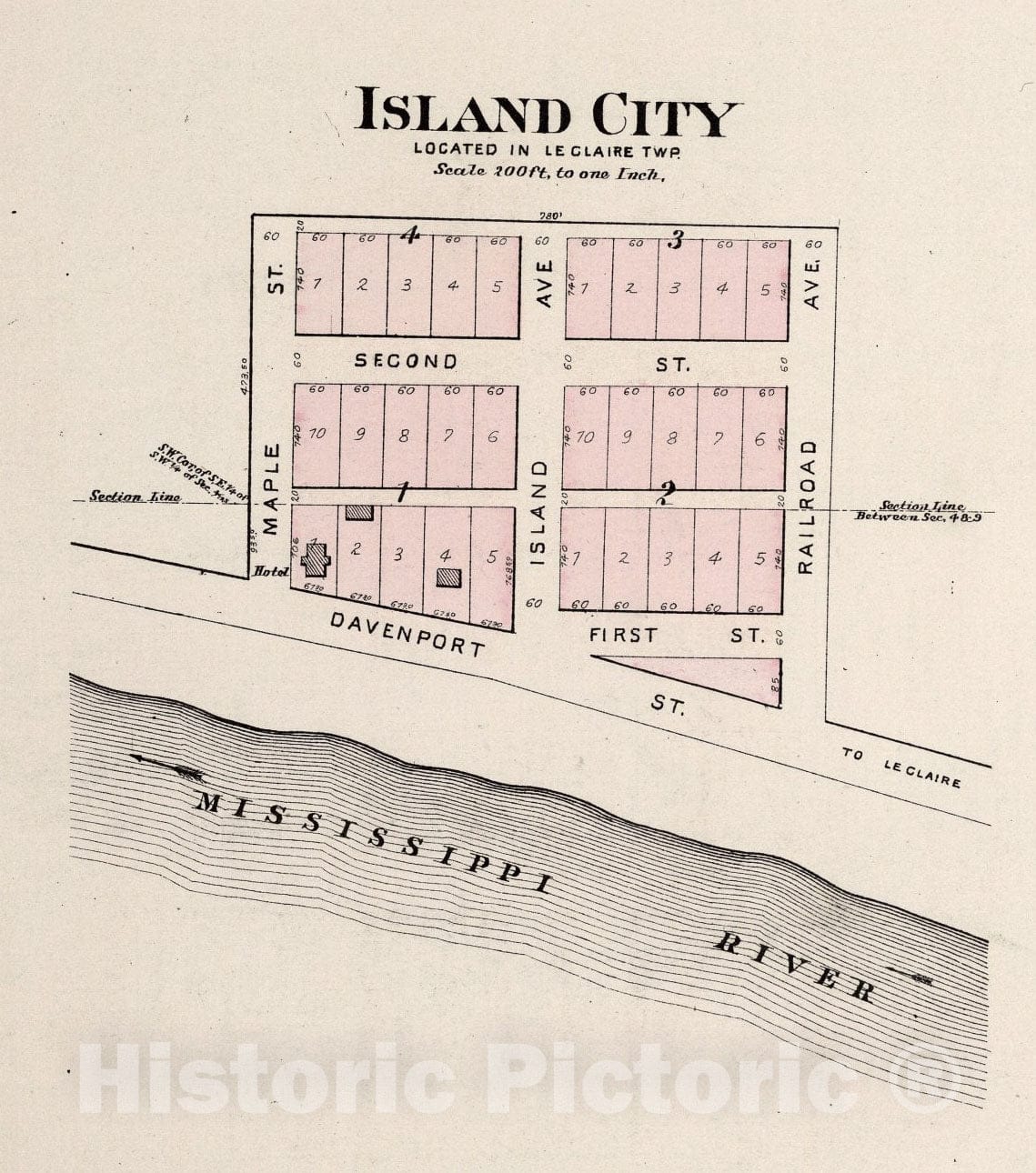 Historic Map : Island City, Iowa., 1894, Vintage Wall Art