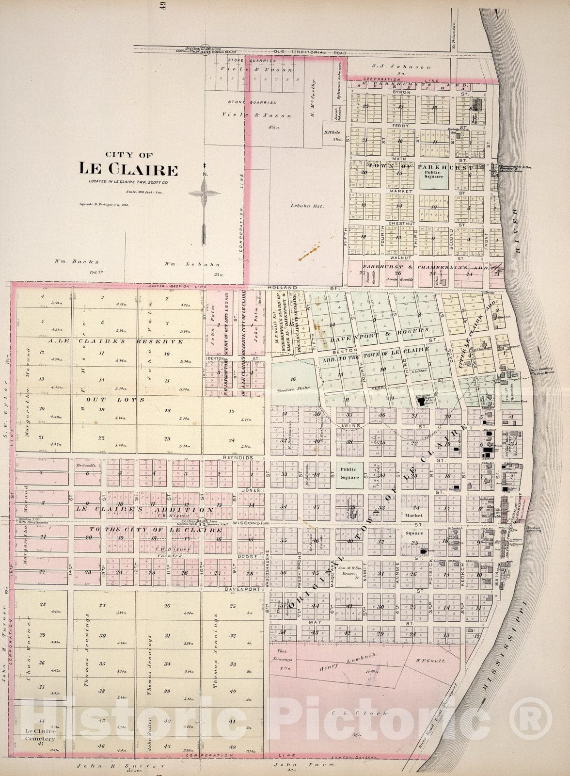Historic Map : Le Claire, Iowa., 1894, Vintage Wall Art