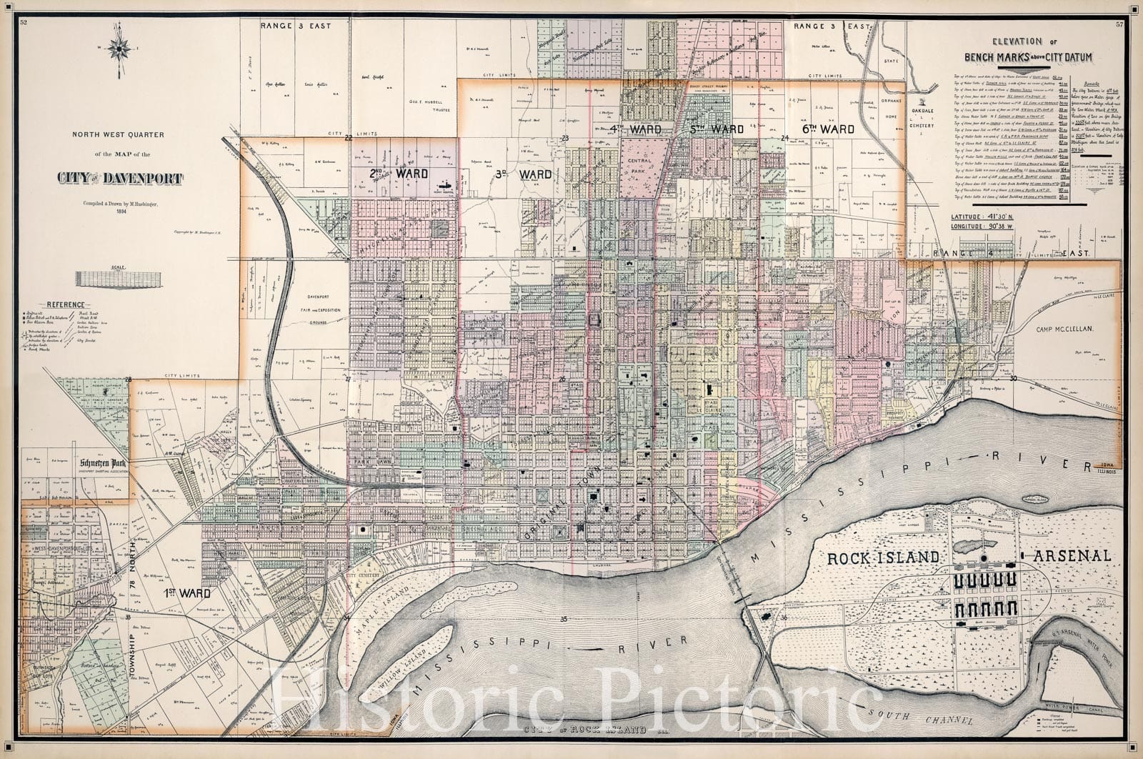 Historic Map : Composite: City of Davenport, Iowa., 1894, Vintage Wall Art