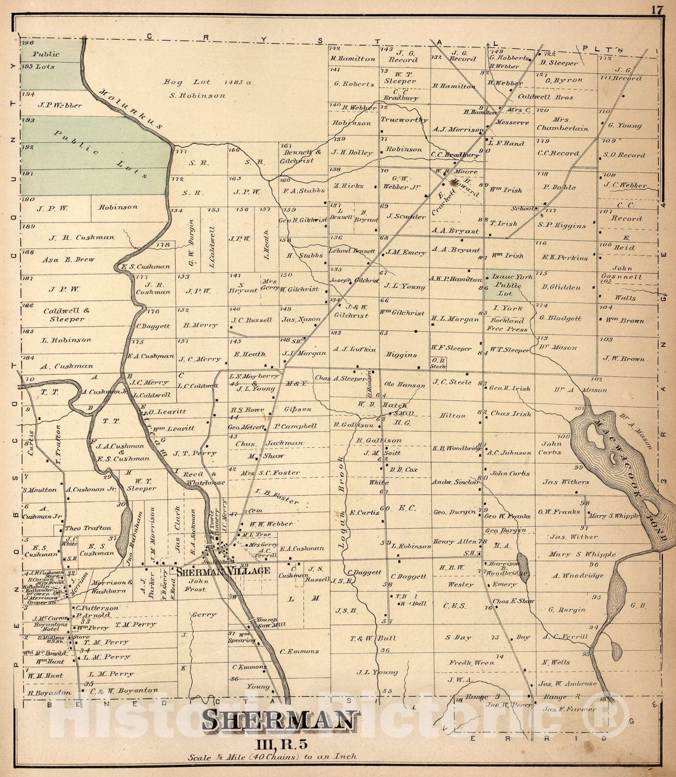Historic Map : Sherman III, R.5, Aroostook County, Maine., 1877, Vintage Wall Art