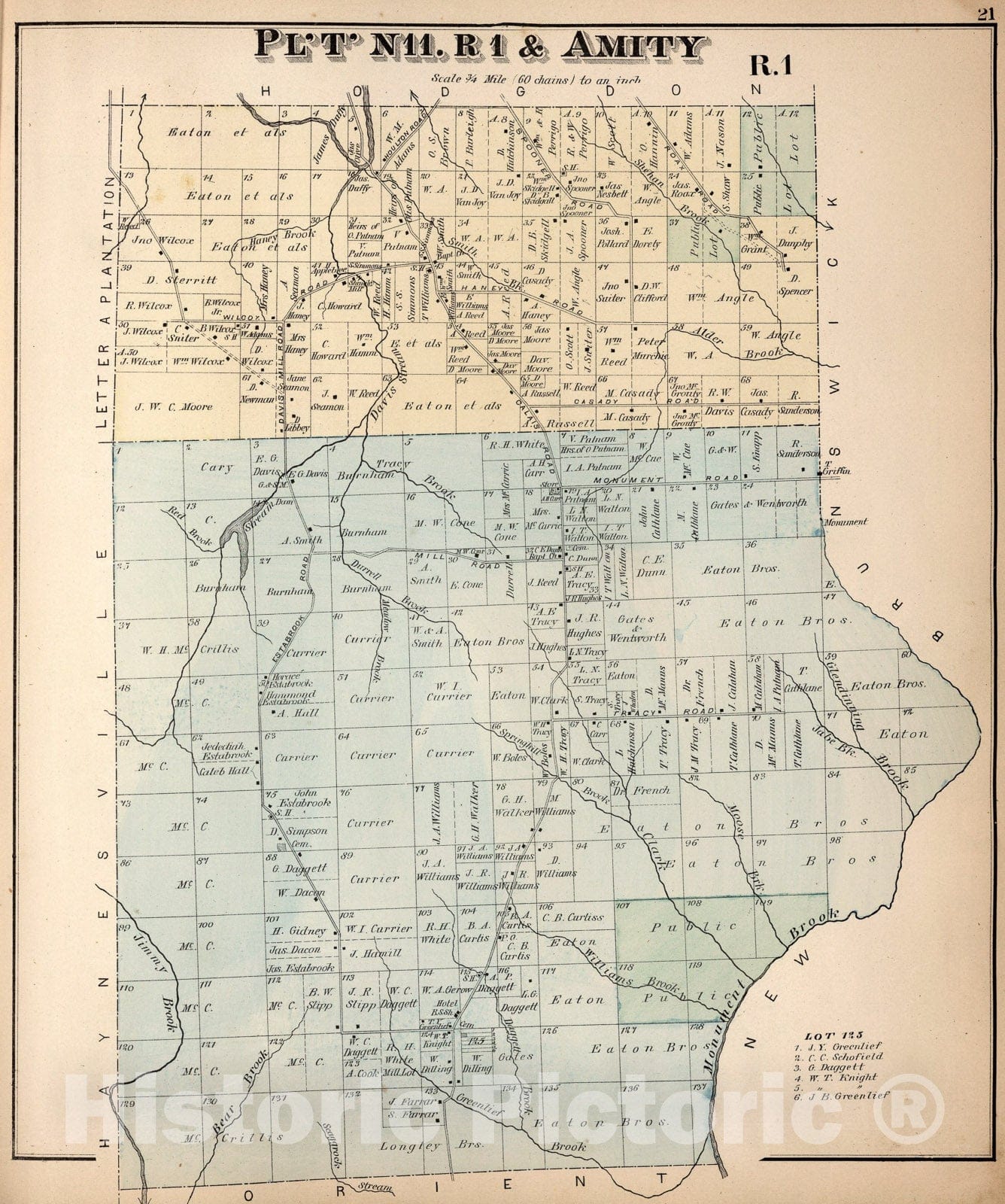 Historic Map : PL'T' N11. R1 & Amity. R.1, Aroostook County, Maine., 1877, Vintage Wall Art