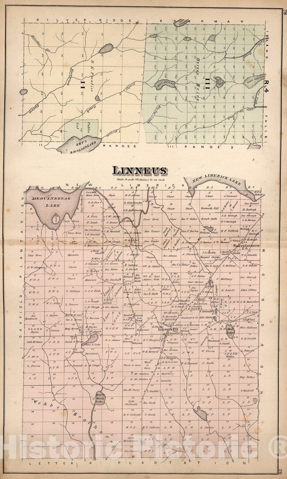 Historic Map : R.4 III II. Linneus, Aroostook County, Maine., 1877, Vintage Wall Art