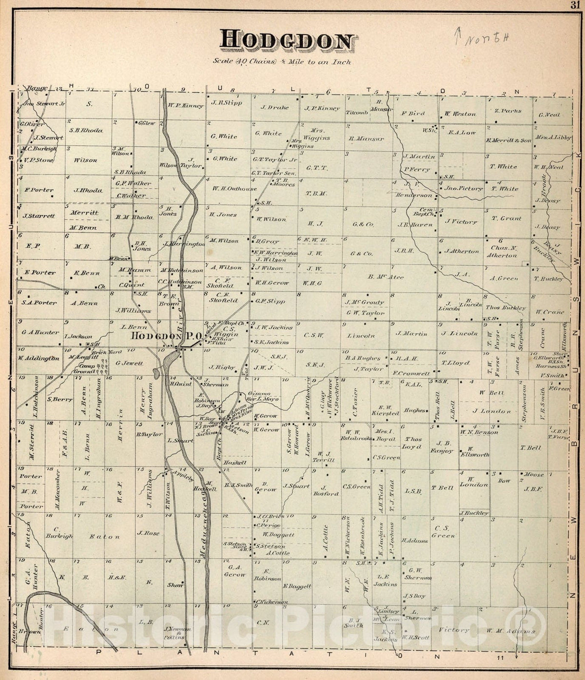 Historic Map : Hodgdon, Aroostook County, Maine., 1877, Vintage Wall Art