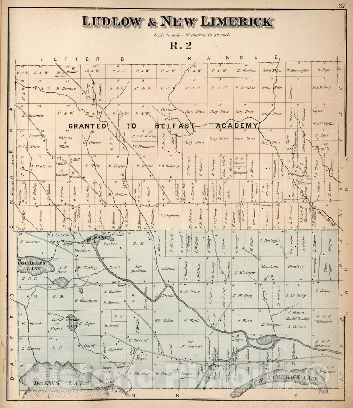 Historic Map : Ludlow & New Limerick. R. 2, Aroostook County, Maine., 1877, Vintage Wall Art