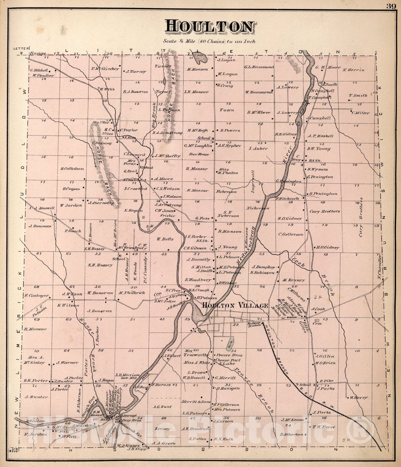 Historic Map : Houlton, Aroostook County, Maine., 1877, Vintage Wall Art