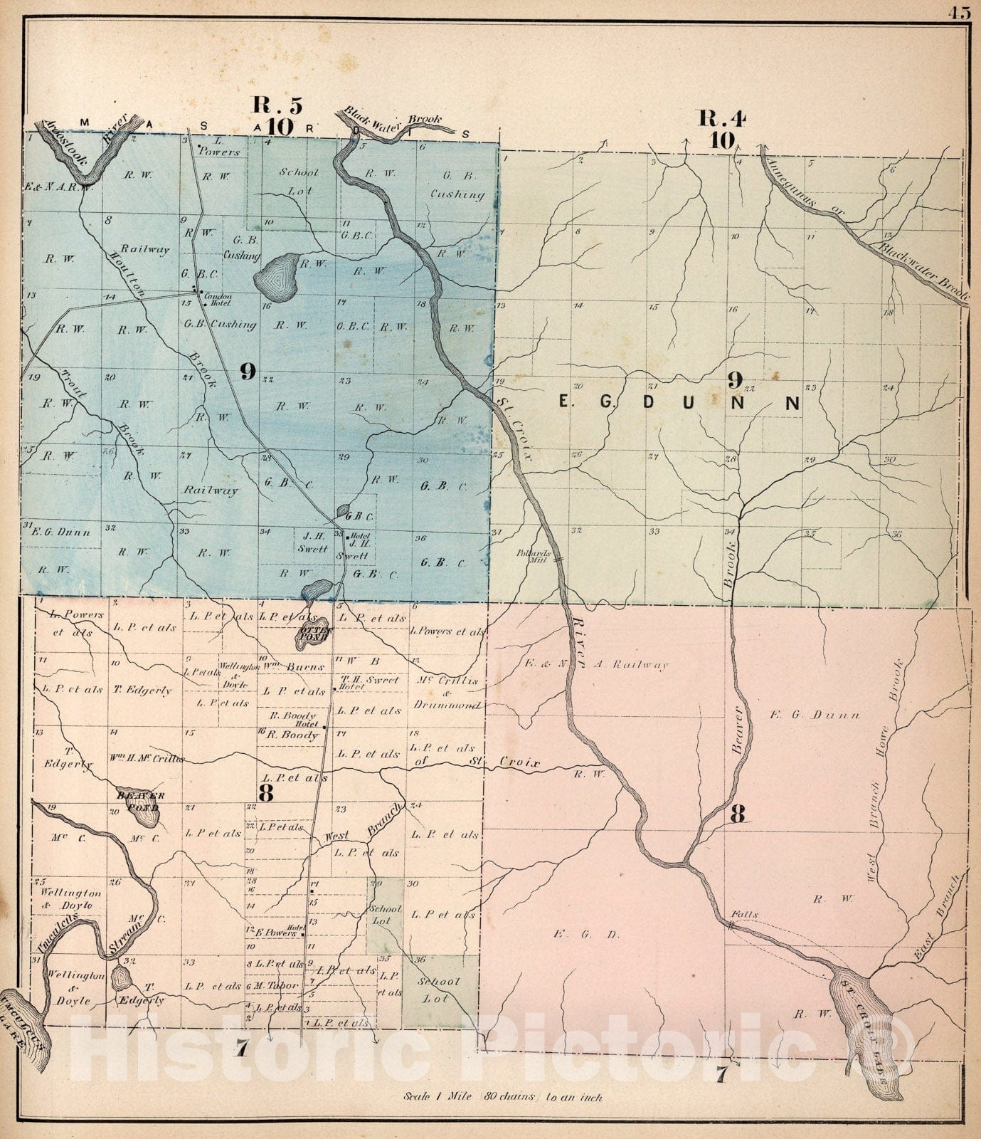 Historic Map : R. 5. 9. 8. R. 4.9. 8, Aroostook County, Maine., 1877, Vintage Wall Art