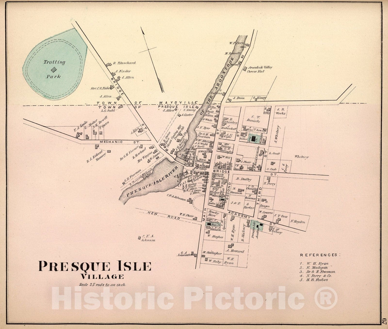 Historic Map : Presque Isle Village, Maine., 1877, Vintage Wall Art