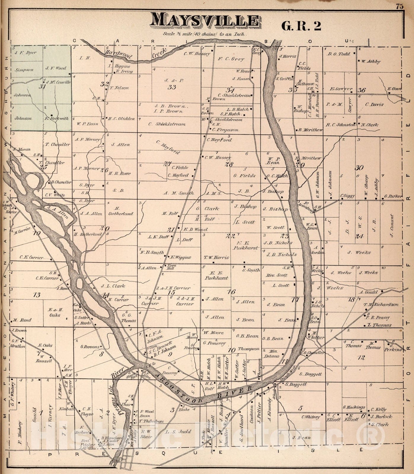 Historic Map : Maysville G. R. 2, Aroostook County, Maine., 1877, Vintage Wall Art