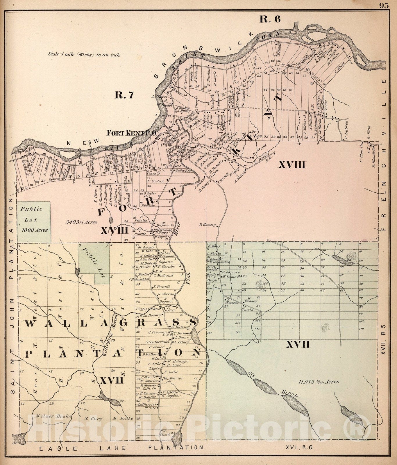 Historic Map : Fort Kent R. seven XVIII, R. six XVII. Wallagrass Plantation XVII R. six XVII, Aroostook County, Maine., 18sevenseven, Vintage Wall Art