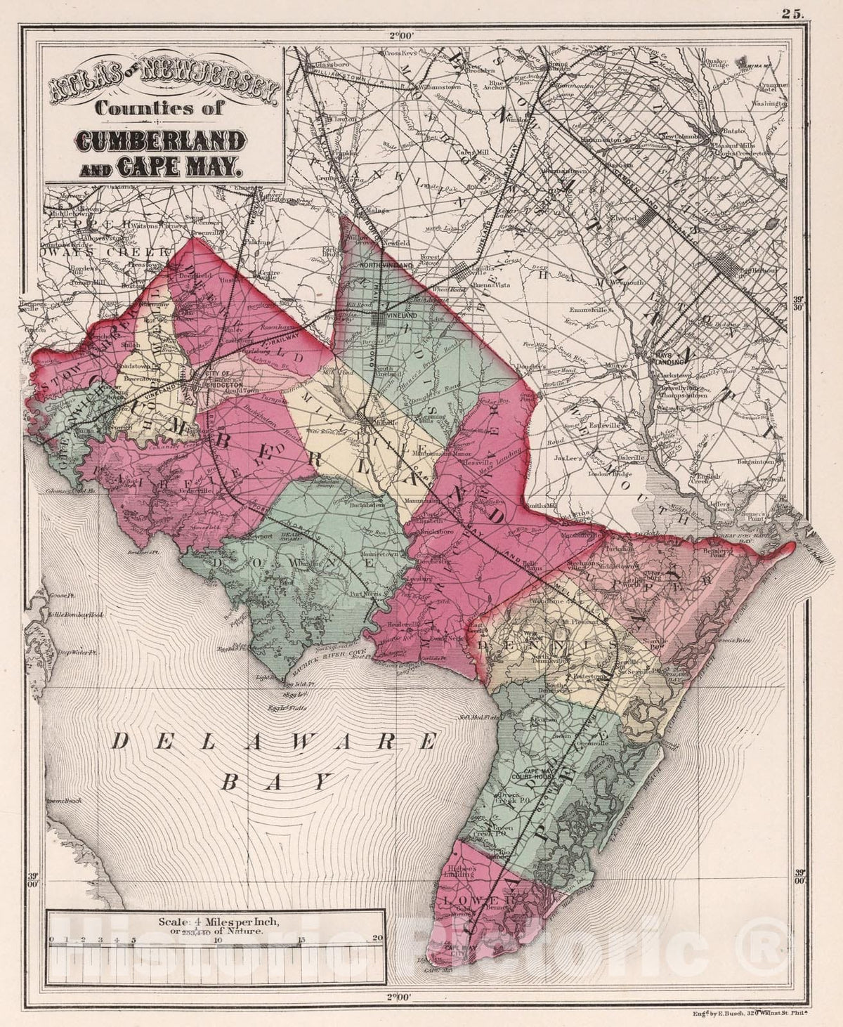Historic Map : Atlas of New Jersey, Counties of Cumberland and Cape May., 1873, Vintage Wall Art