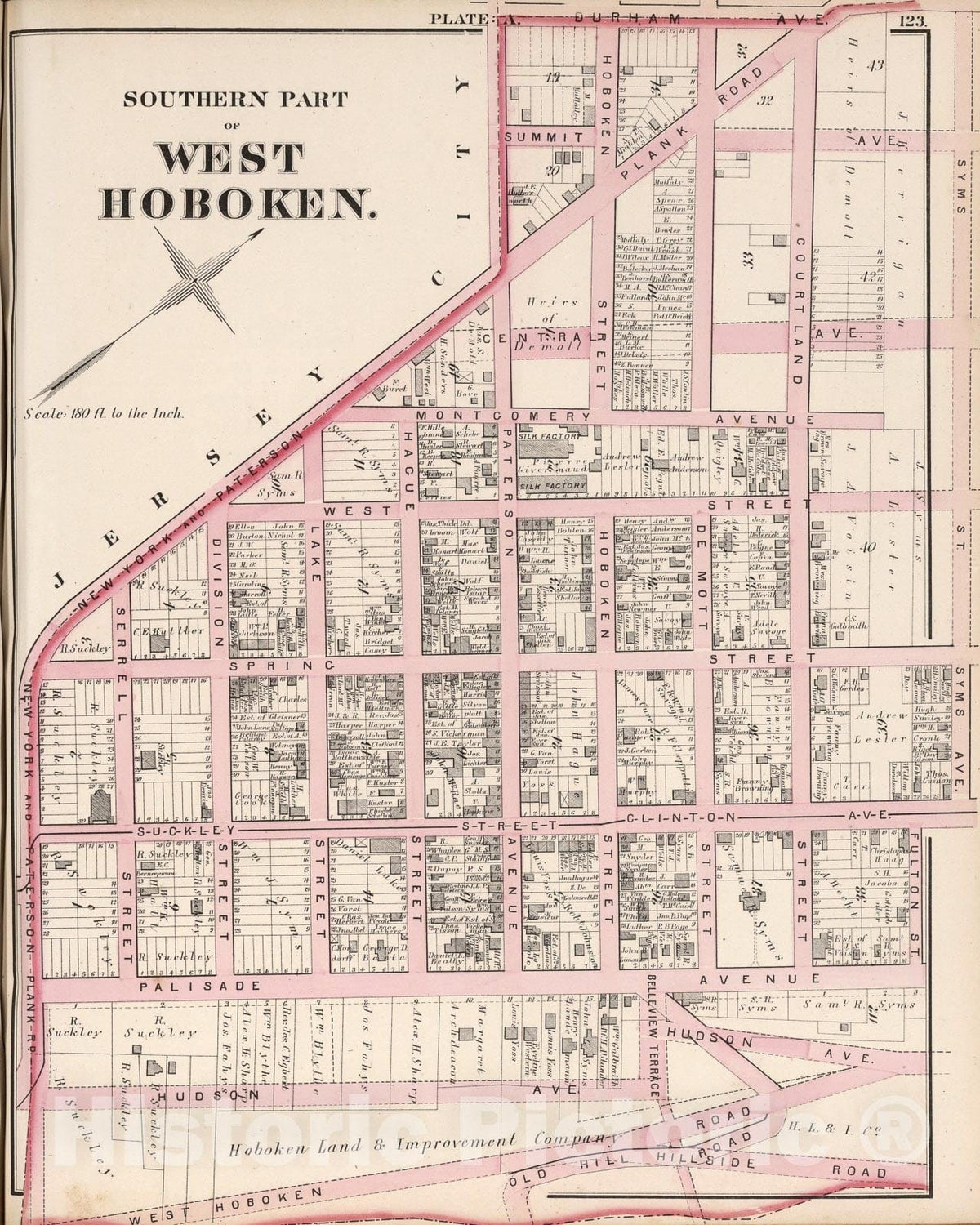 Historic Map : Southern Part of West Hoboken - Plate A., 1873, Vintage Wall Art