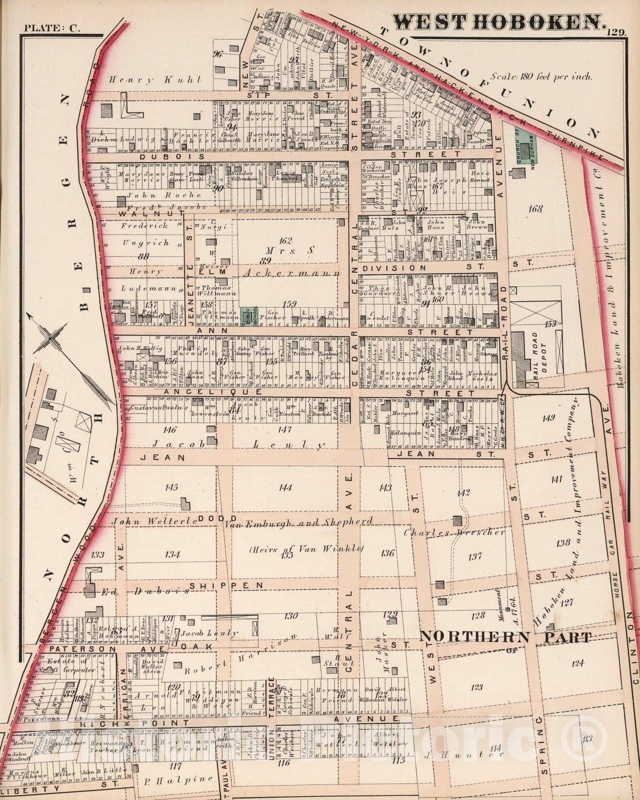 West Hoboken, New Jersey - Plate No. C, 1873 - Cadastral Map Print