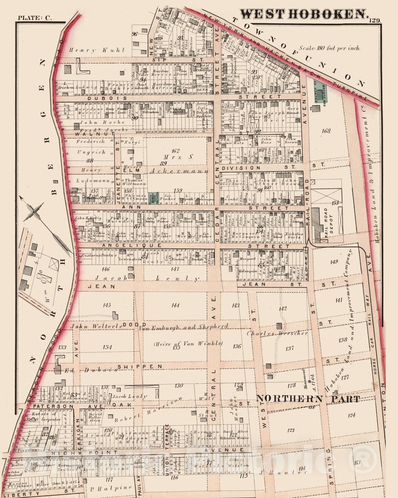 Historic Map : West Hoboken - Plate C., 1873, Vintage Wall Art