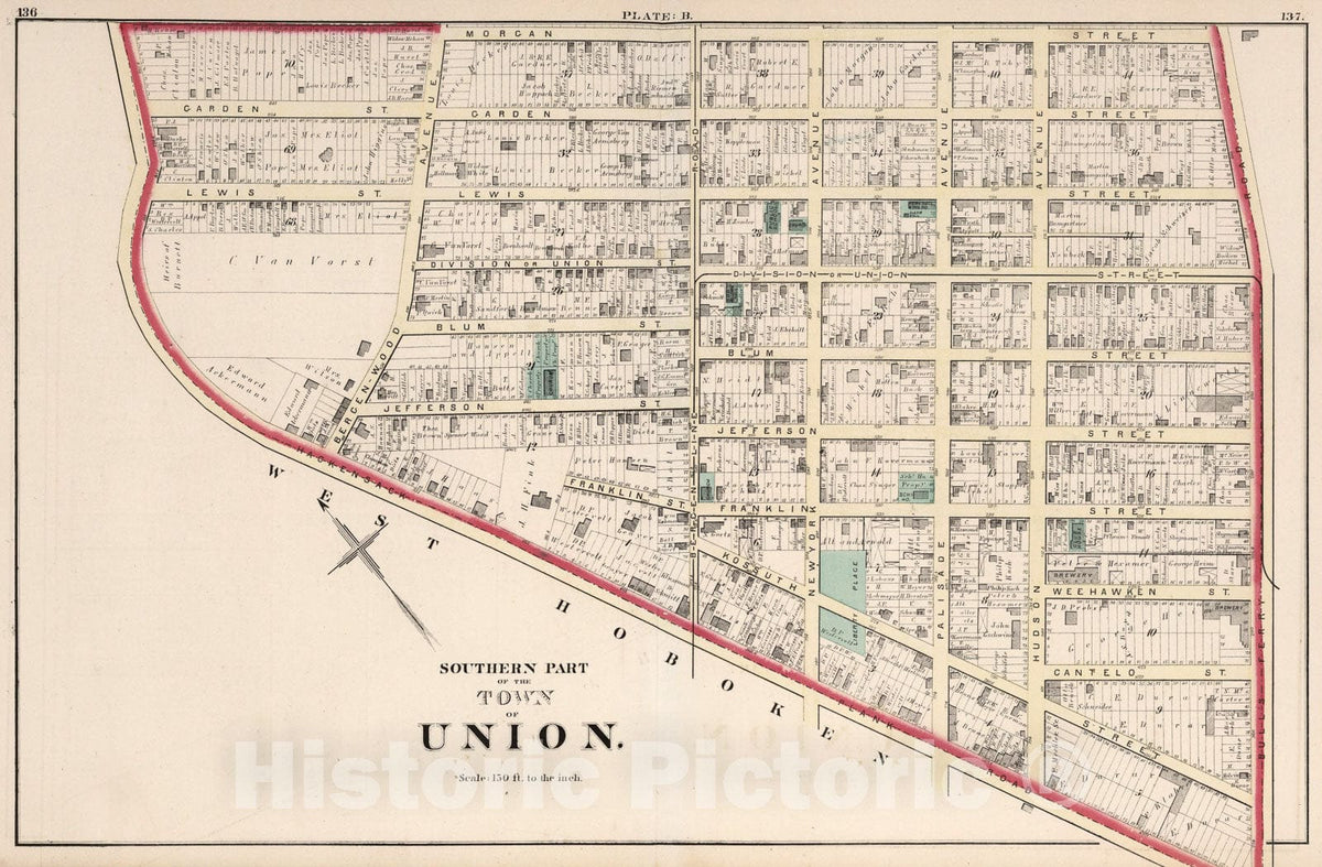 Historic Map : Southern Part of the Town of Union., 1873, Vintage Wall Art