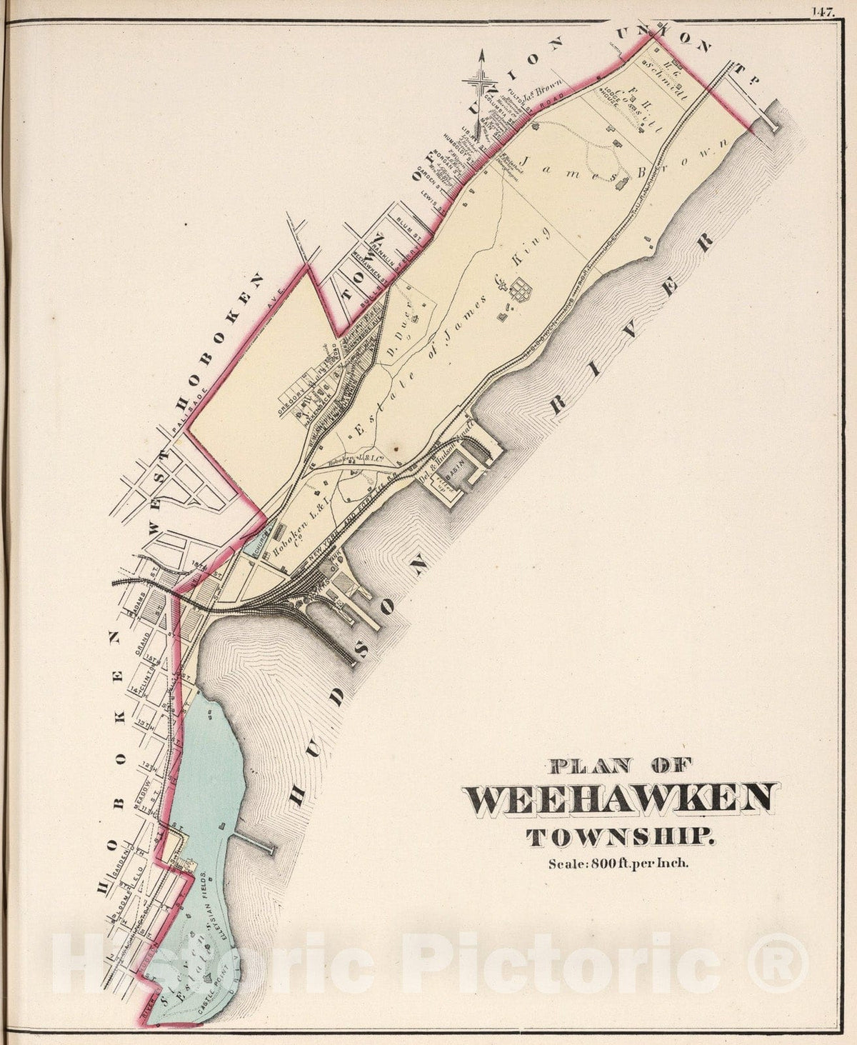 Historic Map : Plan of Weehawken Township., 1873, Vintage Wall Art
