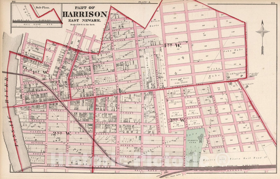 Historic Map : Part of Harrison East Newark - Plate A., 1873, Vintage Wall Art