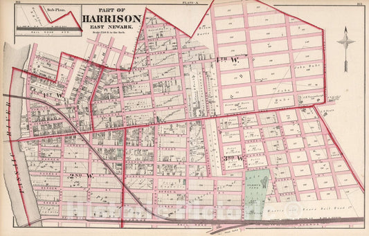 Historic Map : Part of Harrison East Newark - Plate A., 1873, Vintage Wall Art