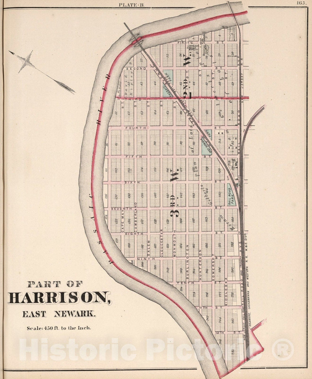 Historic Map : Part of Harrison, East Newark - Plate B., 1873, Vintage Wall Art