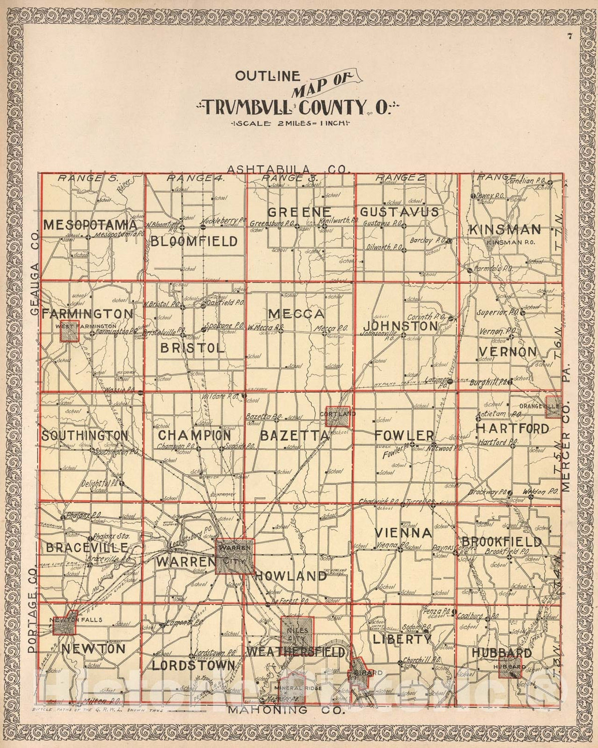 Historic Map : Index Map: Outline Map of Trumbull County, O'., 1899, Vintage Wall Art