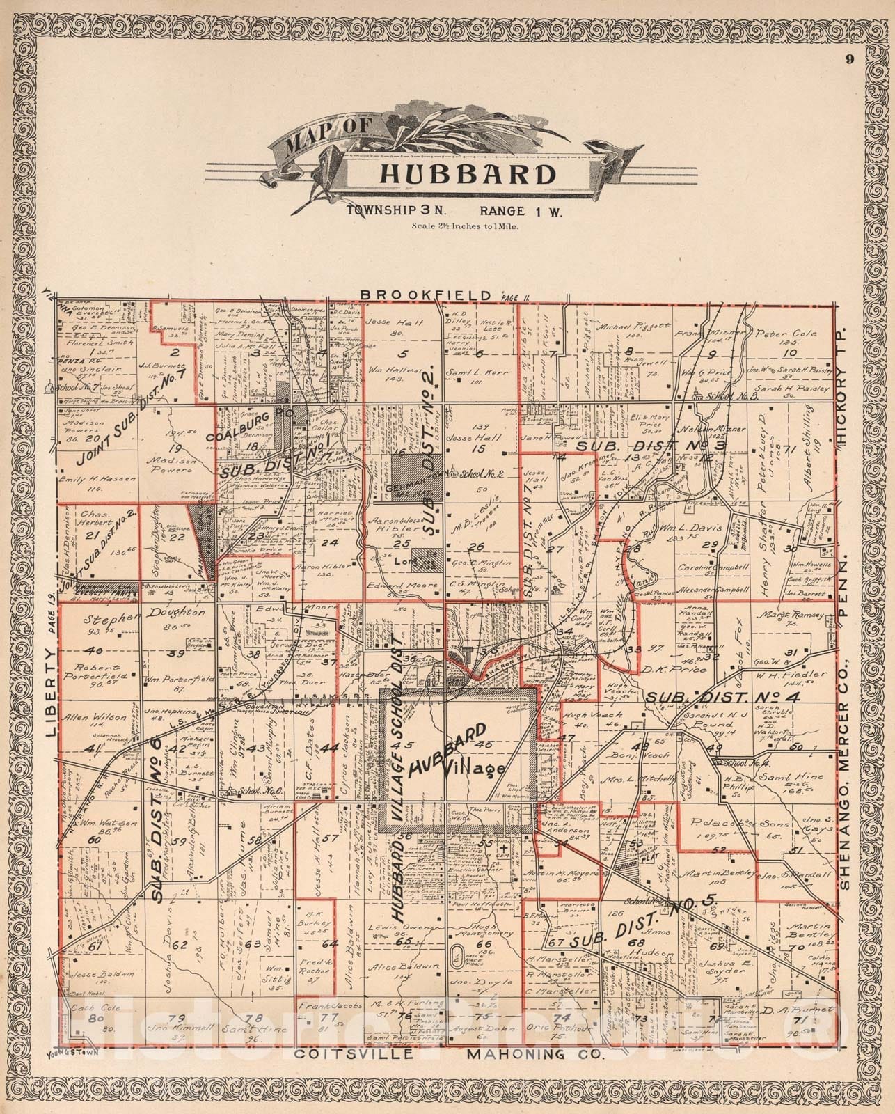 Historic Map : Hubbard, Trumbull County, Ohio., 1899, Vintage Wall Art