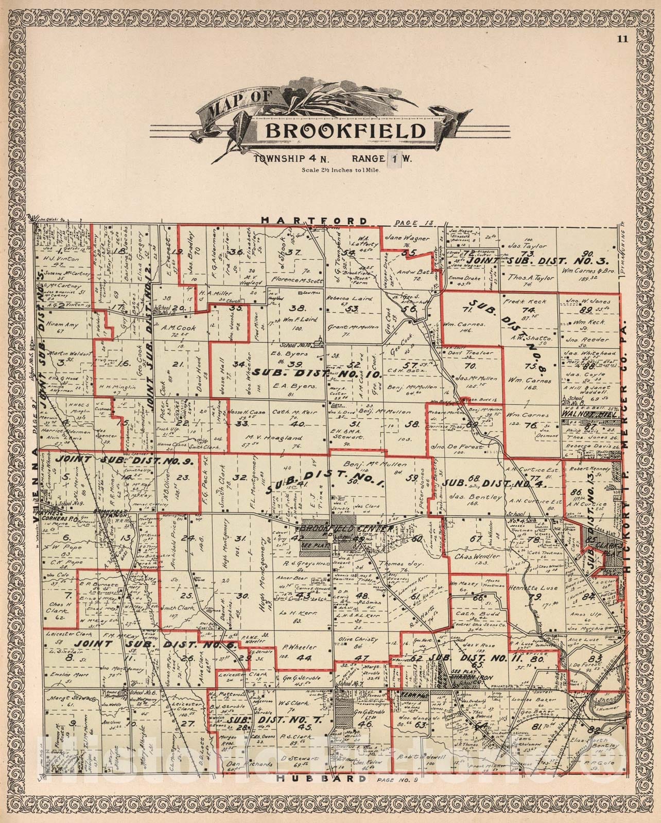 Historic Map : Brookfield, Trumbull County, Ohio., 1899, Vintage Wall Art