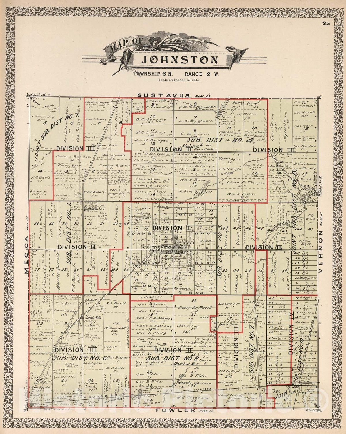 Historic Map : Johnston, Trumbull County, Ohio., 1899, Vintage Wall Art