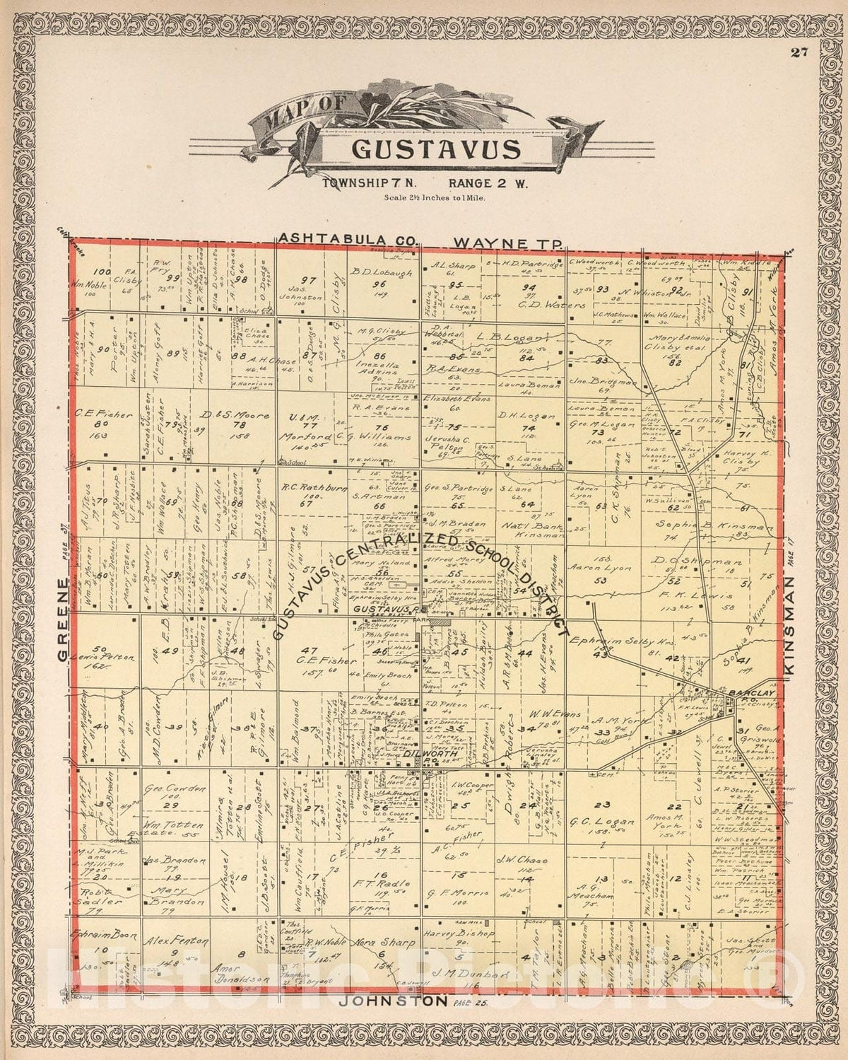 Historic Map : Gustavus, Trumbull County, Ohio., 1899, Vintage Wall Art
