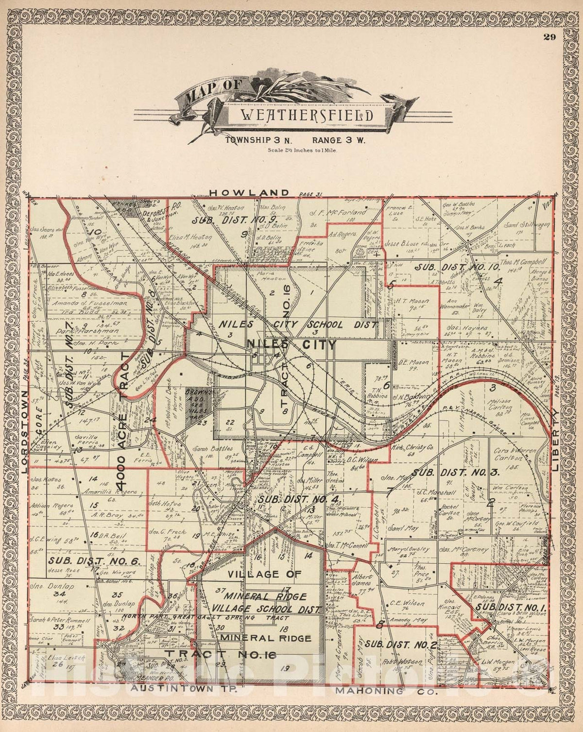 Historic Map : Weathersfield, Trumbull County, Ohio., 1899, Vintage Wall Art