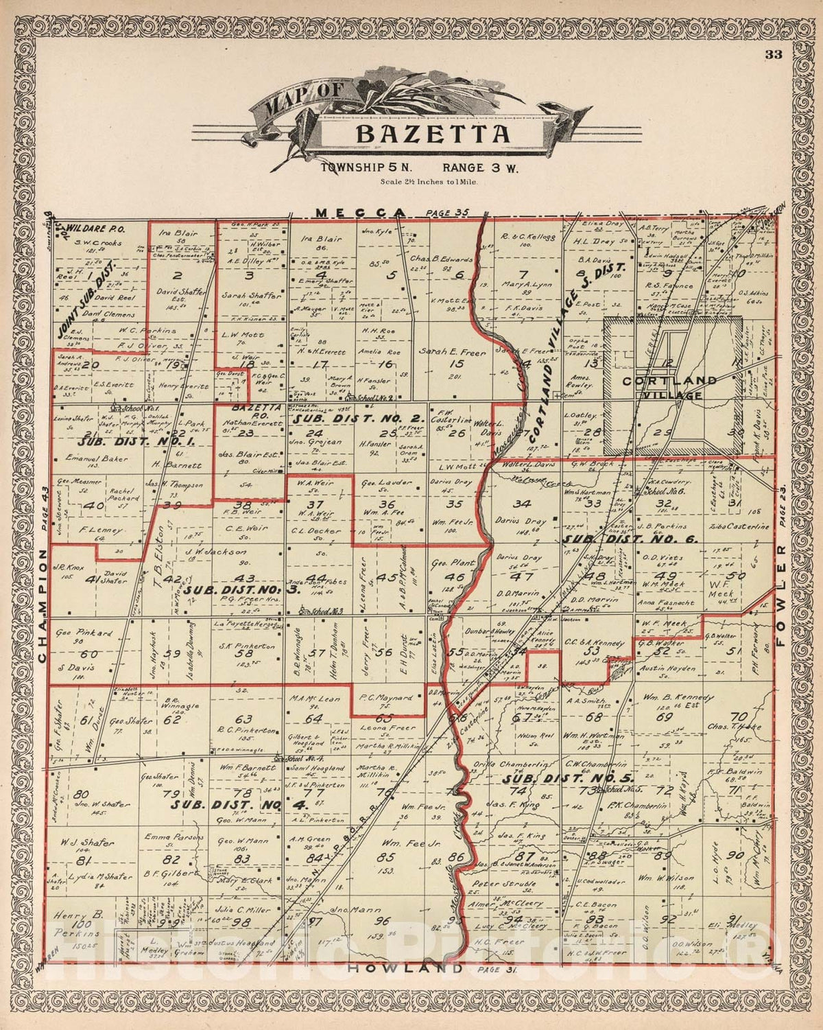 Historic Map : Bazetta, Trumbull County, Ohio., 1899, Vintage Wall Art