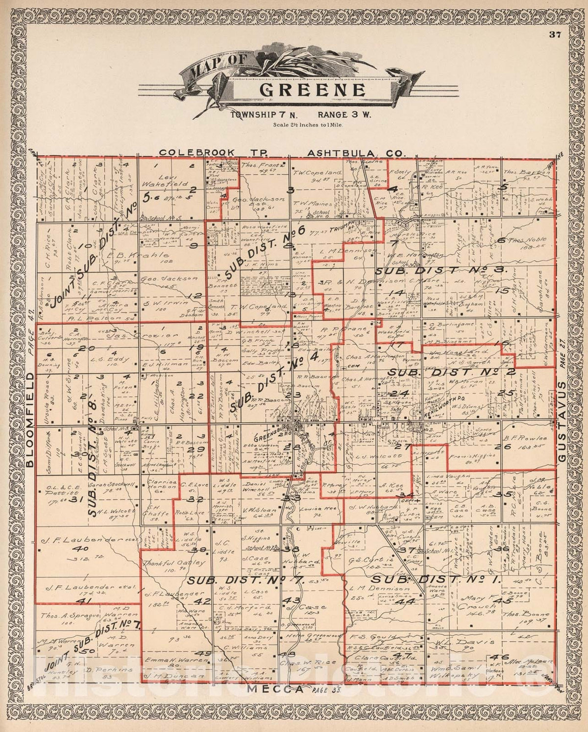Historic Map : Greene, Trumbull County, Ohio., 1899, Vintage Wall Art