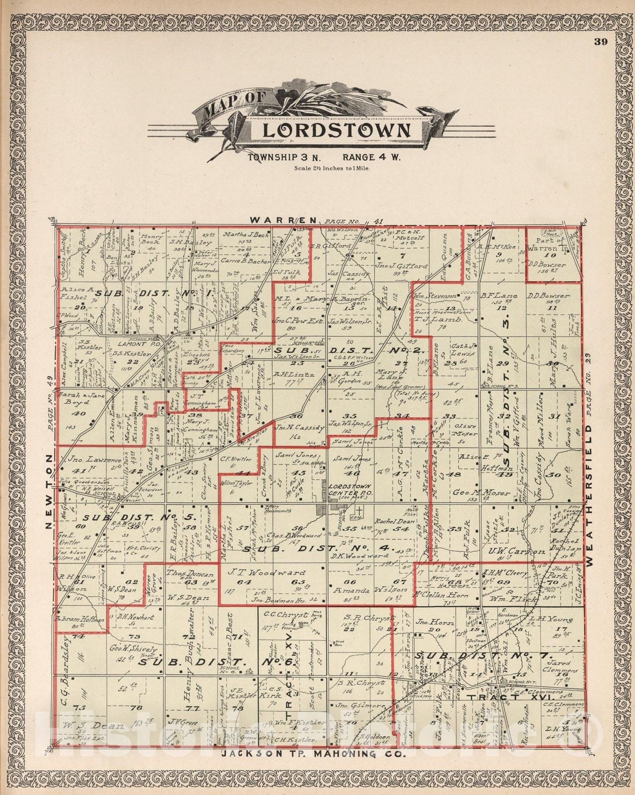 Historic Map : Lordstown, Trumbull County, Ohio., 1899, Vintage Wall Art