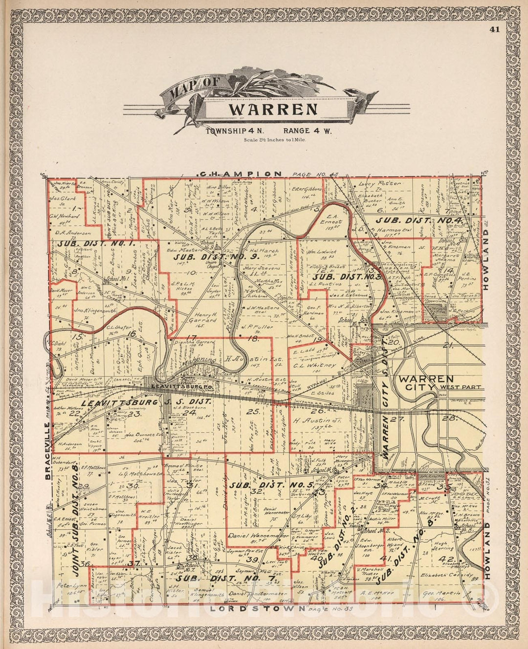 Historic Map : Warren, Trumbull County, Ohio., 1899, Vintage Wall Art